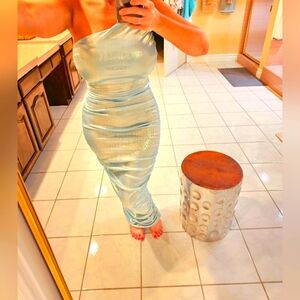 Womens Medium maxi sparkle blue Sleeveless fitted dress